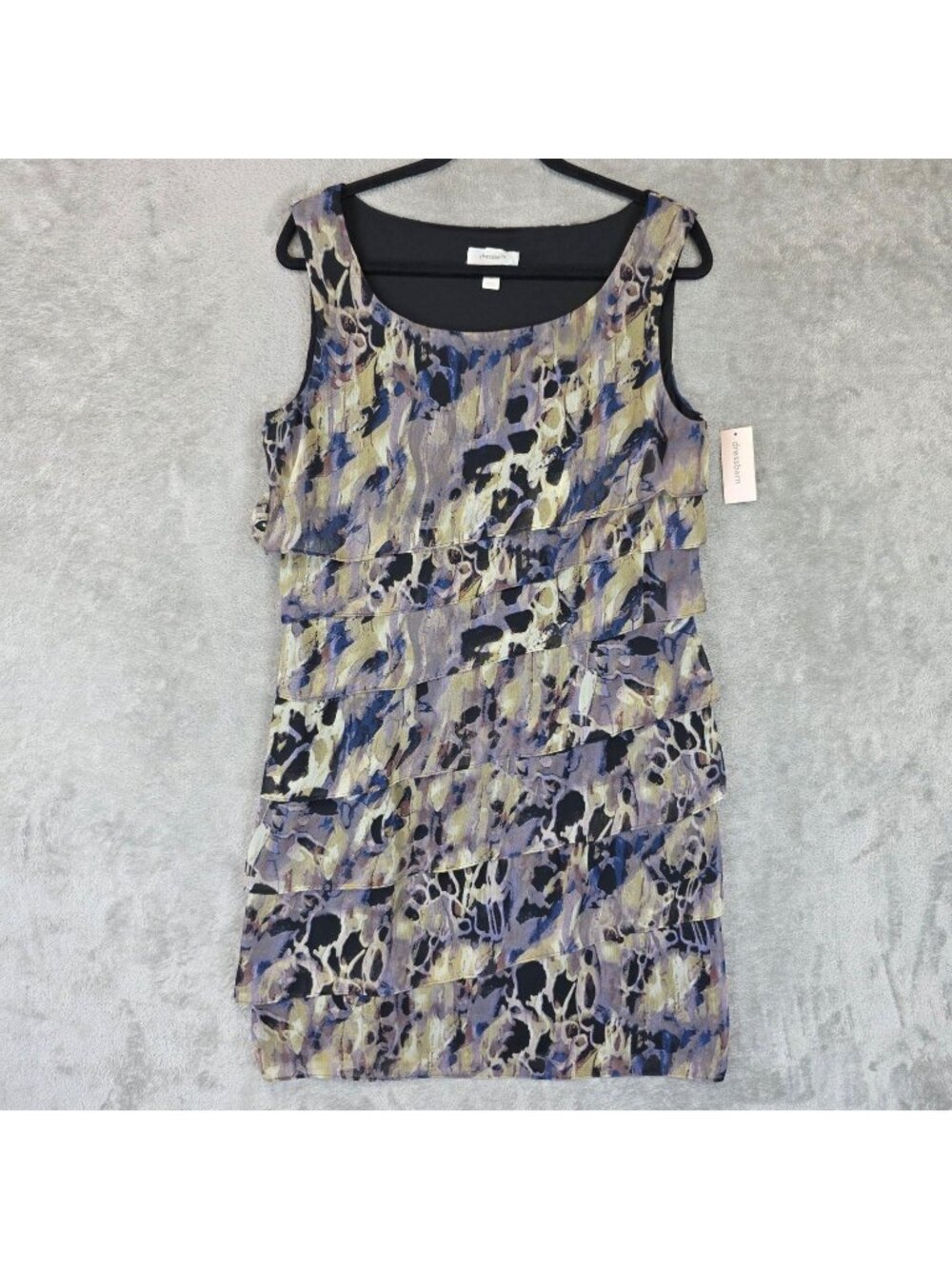 Dressbarn Dress Womens 12 Multicolor Animal Print Tiered Sleeveless Sheath Mini